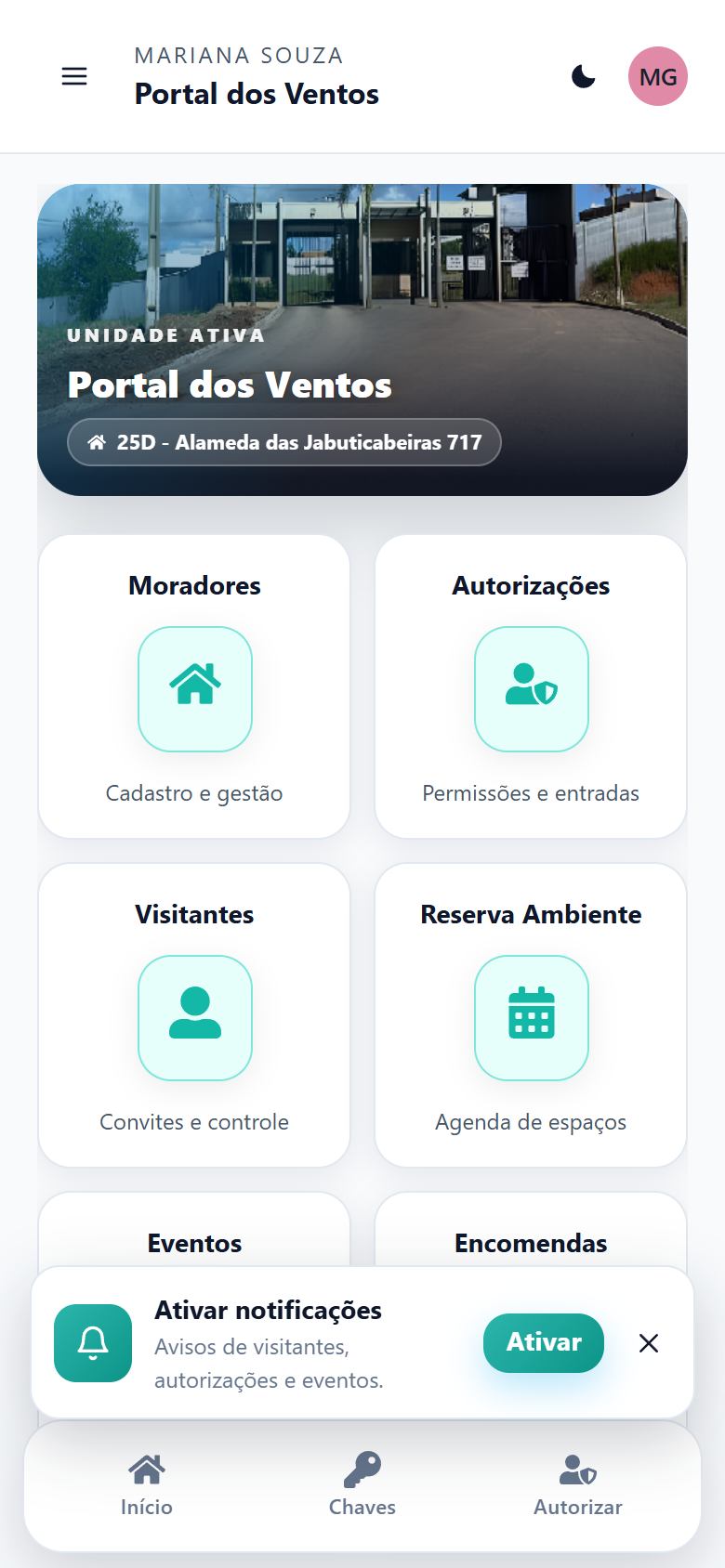 App do Morador da IGM aberto na tela inicial